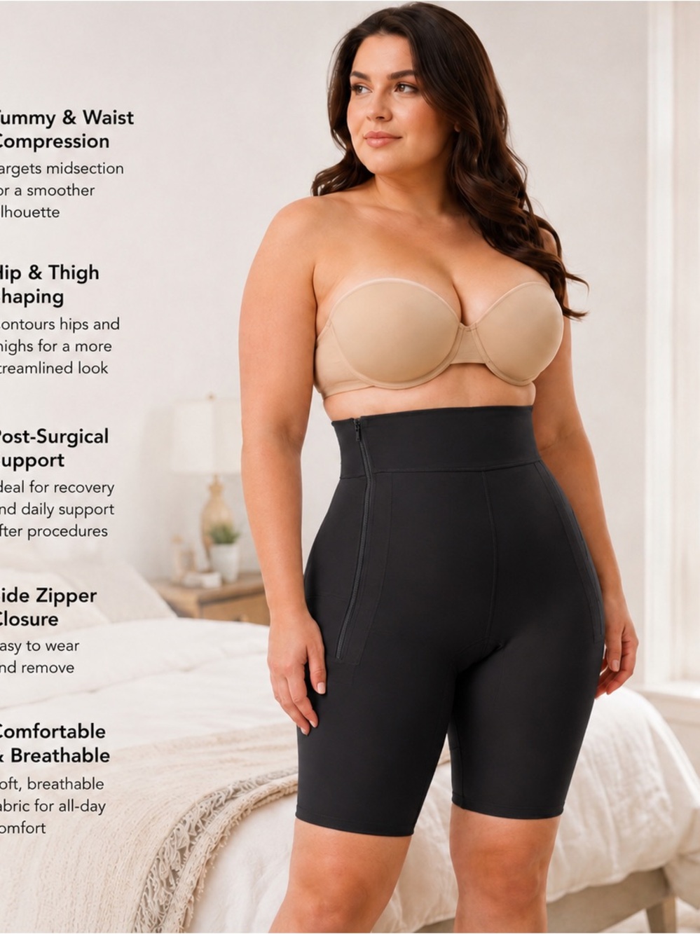 Isavela GR07 High Waist Ankle Length Compression Girdle XL Beige Zip Post Op